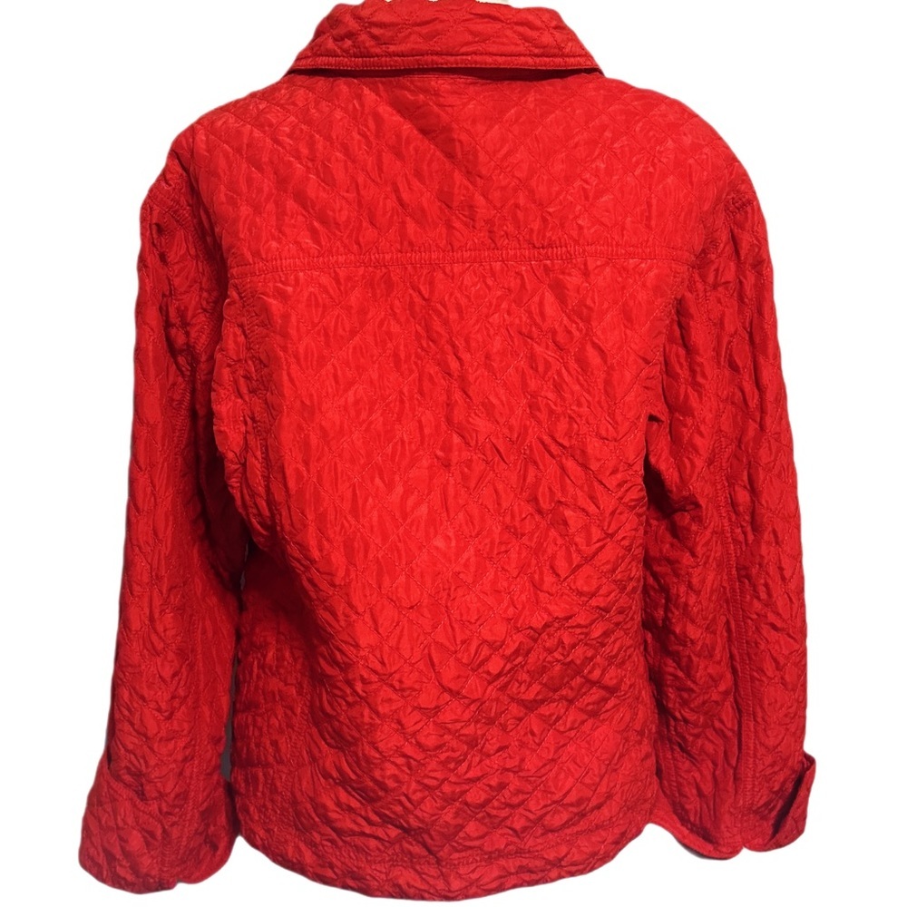 Debra deRoo 100% Silk Red Quilted Zip Jacket Cuffed Sleeves Pockets Size Large - Picture 2 of 11